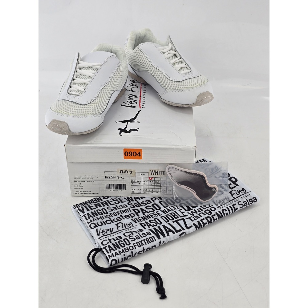 Very Fine Dance Sneaker Women 7.5 White Leather Mesh Ballroom Tango Swing - New
